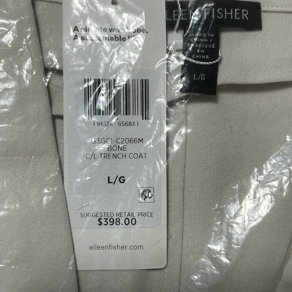 Eileen Fisher Bone Silk Georgette Crepe Trench Coat BNWTS $398.00 NEW BNWTS - Picture 13 of 15
